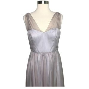 BHLDN Quillaree Chiffon A line dress size 8 silver